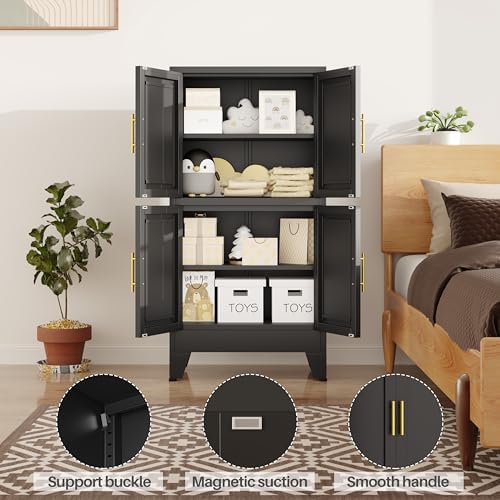 47” Black Metal Bathroom Storage Cabinet, Kitchen Pantry Cabinet - Image 5
