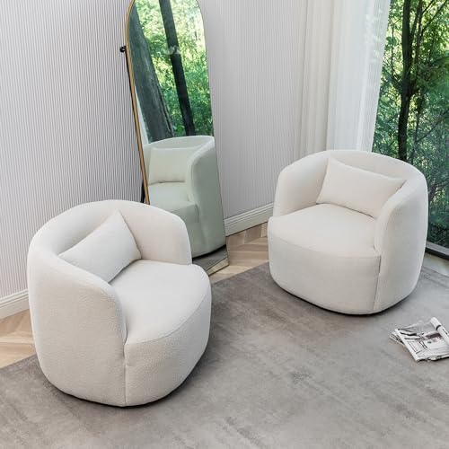 KINWELL 34" W Boucle Swivel Barrel Chairs - Image 3