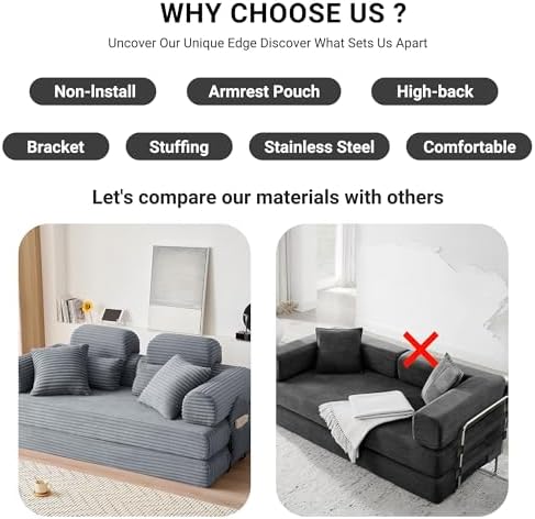 78.8" Futon Sofa Bed with High Back, Boneless Couches - Image 4