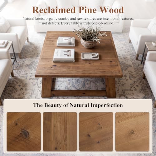 Rustic 40" Square Coffee Table, Solid Reclaimed Wood - Image 4