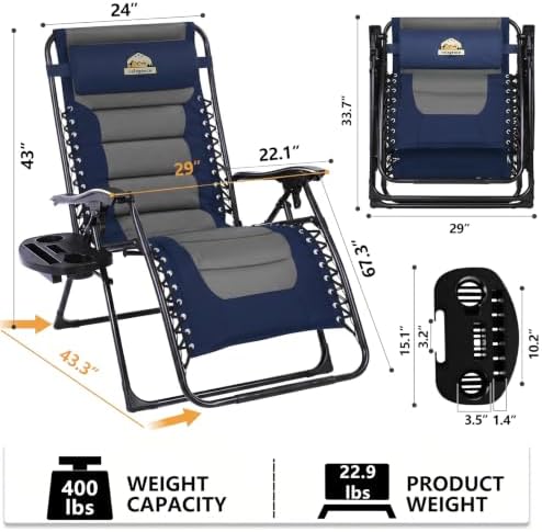 Colegence Oversized Zero Gravity Chairs Set of 2, 400-lb Capacity Recliner - Image 3