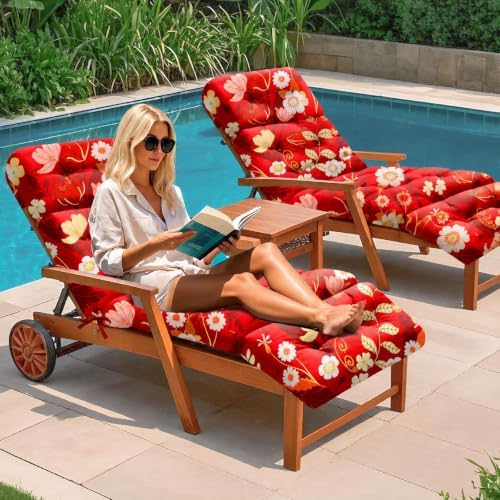 Outdoor Lounge Chair Cushions Set of 4 Waterproof 75.1x22.8x4.7" Red Peony - Image 2