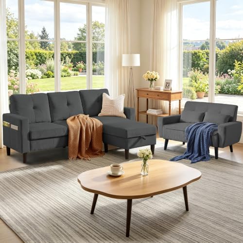 2 Piece Corduroy L Shaped Sectional Sofa Set, 3-Seater L Shaped Couch - Image 7