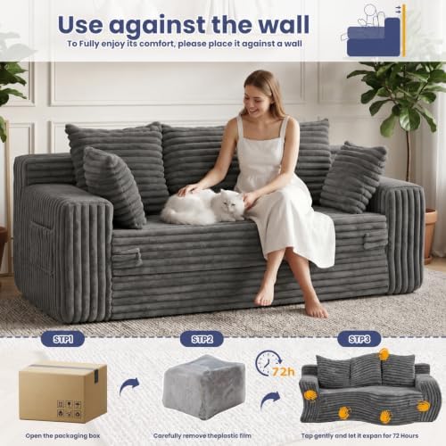 3-in-1 Convertible Sleeper Sofa Bed, Furry Futon Sofa - Image 7