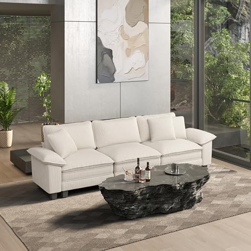 HERA'S HOUSE 124" Oversized Modular Sectional Straight Sofa, Corduroy Beige by HERASHOUSE