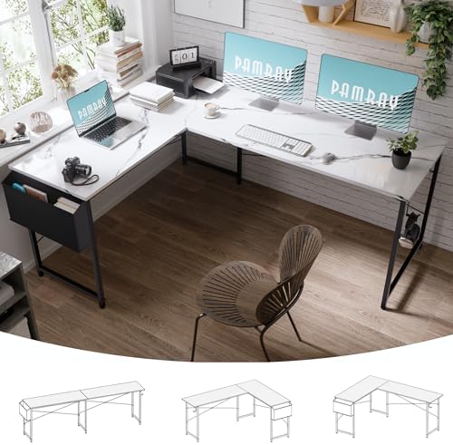Pamray 64.5 Inch Reversible L Shaped Gaming Desk Large Corner Computer Desk - Image 4