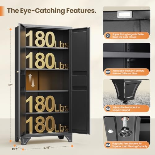 61" Black Metal Pantry Storage Cabinet Kitchen Storage Cabinet Cupboard - Image 2