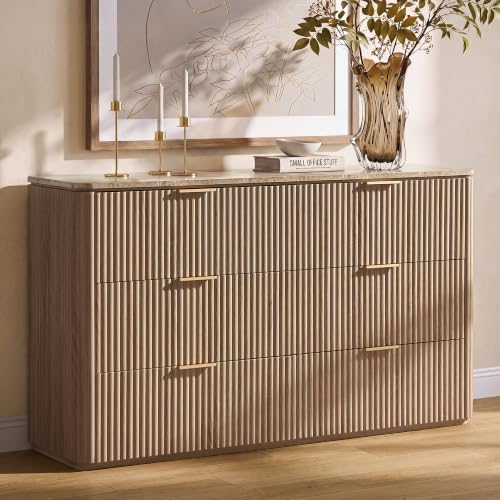 54"W Fluted 6 Drawer Bedroom Dresser, by DelArk
