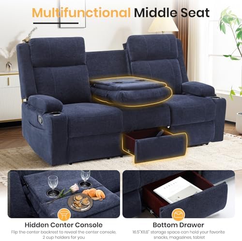 3 Seater Recliner Sofa with Console, RV Loveseat Reclining Couch with Drop Down - Image 4