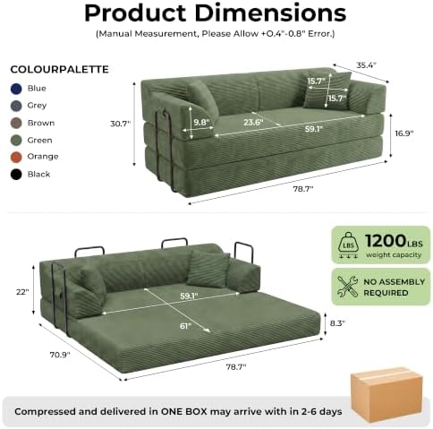 79'' Convertible Futon Sofa Bed, High‑Back Boneless Couches - Image 2