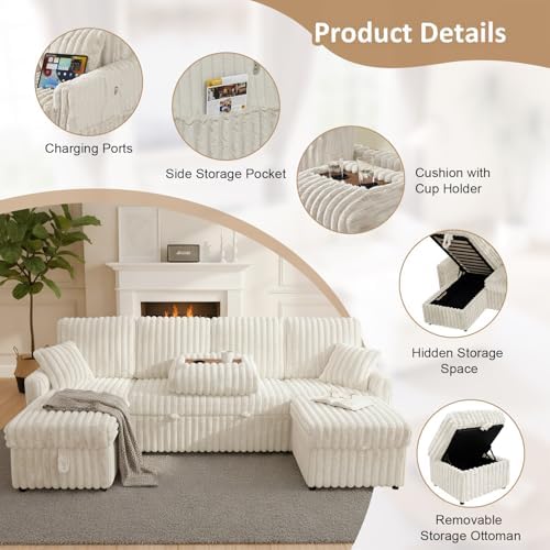 KCGKCG 104" U Shaped Sleeper Sofa Bed, Pull Out Couches - Image 4