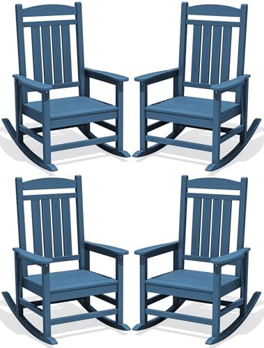 KINGYES Oversized Outdoor Rocking Chairs Set of 4, HDPE Porch Rockers by KINGYES