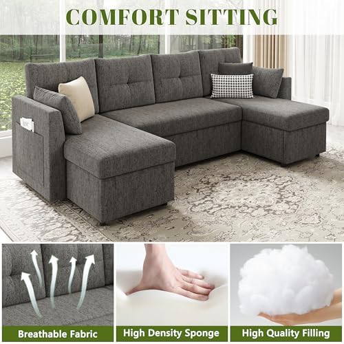 Huatean Home Oversized Sleeper Sofa Couch, Sectional Sofa Bed, Dark Grey - Image 6