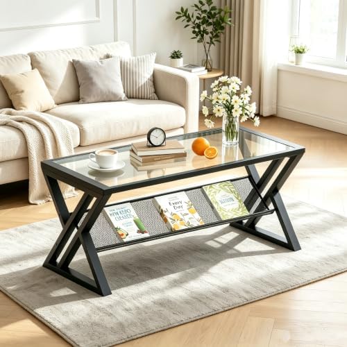 Wolawu Glass Coffee Table Living Room Table - Image 5