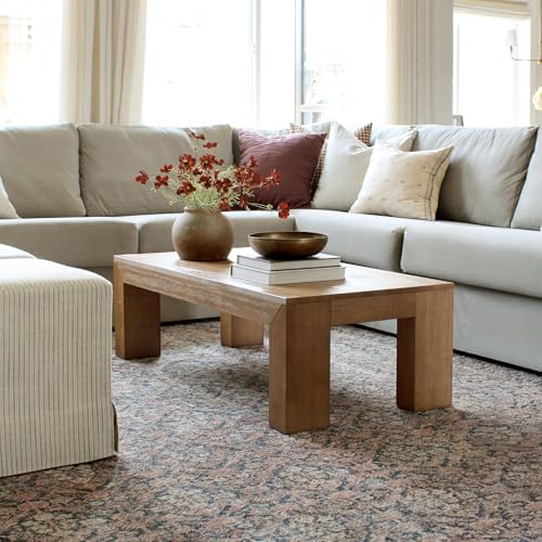 Plank+Beam Modern Coffee Table, 48 Inch, Rectangular, Pecan Wirebrush by PlankBeam