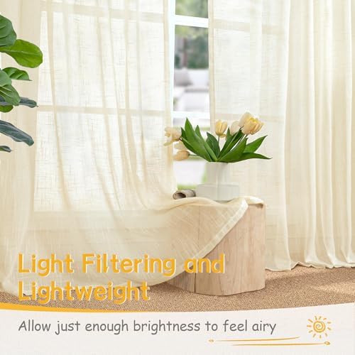 YoungsTex Beige Linen Semi Sheer Curtains 84 Inch Length - Image 3