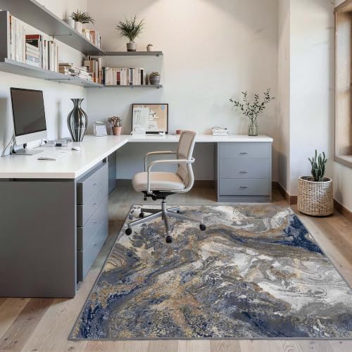 Modern Abstract Blue 5x5 Rug: Square Area Rugs - Image 3