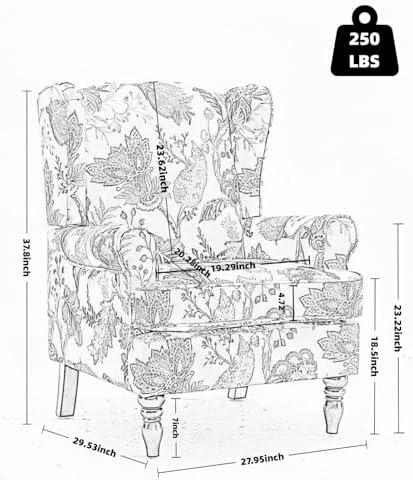 Mid Century Wingback Accent Chair Floral Cyan - Image 2