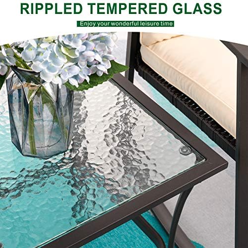 Shintenchi Outdoor 3-Piece Rocking Bistro Set, Wicker Patio Furniture Porch - Image 5