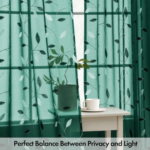MIULEE Christmas Hunter Green Sheer Curtains Leaf Patterned, W52 x L84 - Image 5