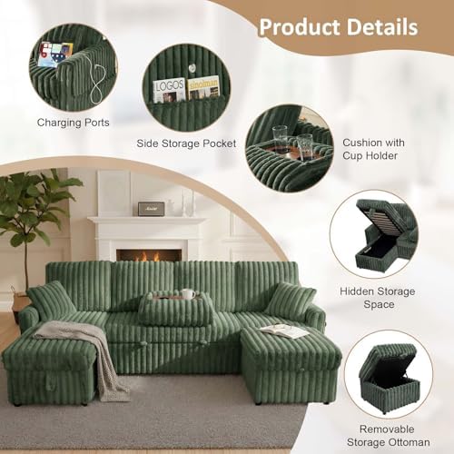 KCGKCG 104" U Shaped Sleeper Sofa Bed, Pull Out Couches - Image 3
