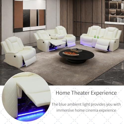 Power Recliner Set with LED Lights, Air Leather Reclining Set with USB - Image 5