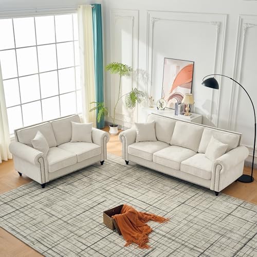 KEIKI 2-Piece Sofa Set with 1 Oversized Chenille 3-Seater Sofa & 1 Loveseat Sofa - Image 3