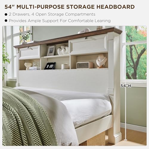 Farmhouse Queen Size Bed Frame w/Charging Station 2 Large Footboard Drawers - Image 4