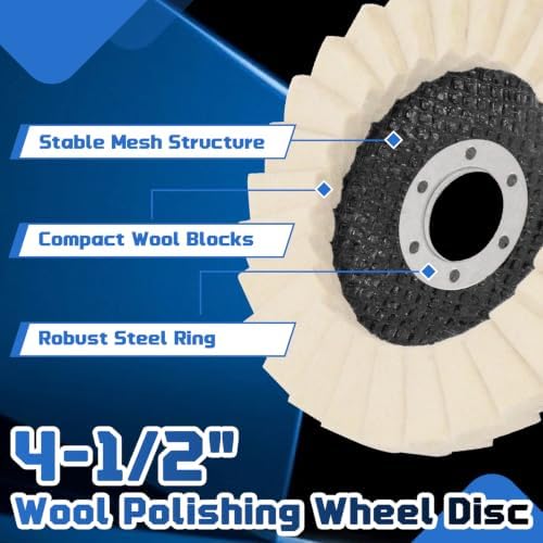 8 Pcs Wool Felt Flap Disc Buffing Wheel & Polishing Compound Set, 4-1/2" x 7/8" - Image 7