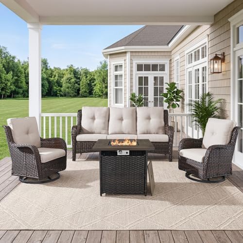 Belord 4 Piece Patio Wicker Furniture Set, Outdoor Swivel Rocker Chairs by Belord