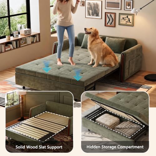 64.56" Pull Out Sofa Bed with Storage, Convertible Sleeper Sofa Green - Image 5