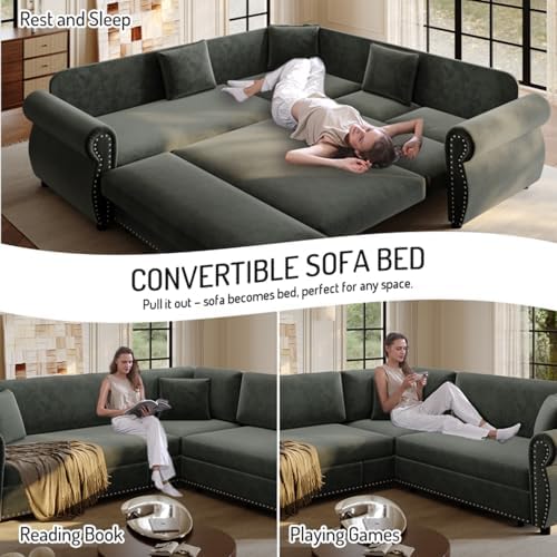 88.2" Chenille L-Shaped Pull-Out Sectional Sleeper Sofa Bed, Dark Grey - Image 4