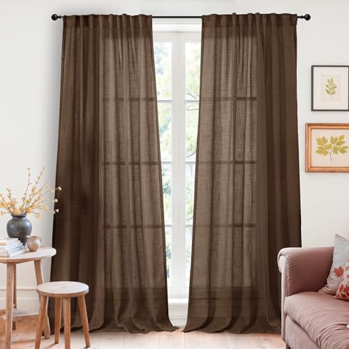 YoungsTex Brown Linen Curtains 90 Inches Long by YoungsTex
