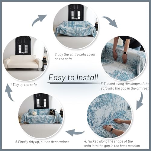 MYSKY HOME Sectional Couch Cover Sage Abstract Geometric Sofa Covers - Image 5