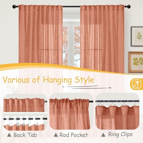 YoungsTex Burnt Orange Linen Curtains 68 Inches Long - Image 6