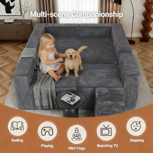 Claiks 128" U Shaped Boneless Couch, Corduroy Sectional Sofa - Image 4