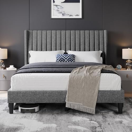 Yaheetech Queen Bed Frame with Headboard, Light Gray Channel-Tufted Platform by Yaheetech