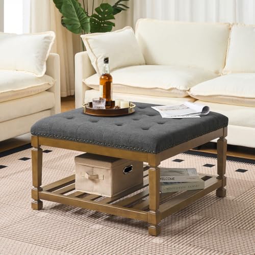 Befurtori Ottoman with Storage Bench, Linen Ottoman Coffee Table, Dark Gray by Befurtori