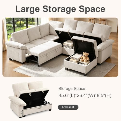 108''Modular Sectional Sleeper Sofa, L Shape Pull Out Sofa Bed - Image 4