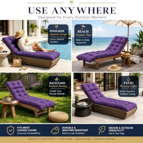 Chaise Lounge Cushion Outdoor, 74.4" x 22" Waterproof Patio Lounge Chair - Image 4