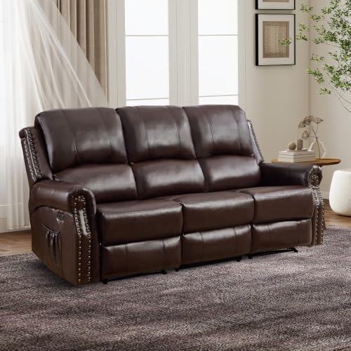 CANMOV Faux Leather Power Reclining Sofa, 3 Seat Electric Recliner Couch Sofa by CANMOV