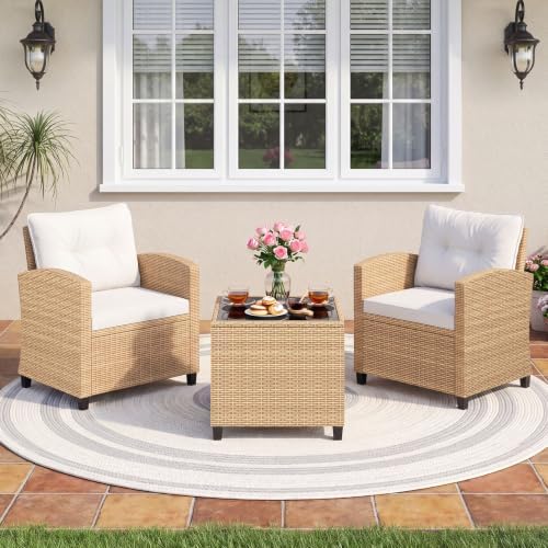 Tangkula 3 Pieces Patio Furniture Set, PE Rattan Wicker 3 Pcs Outdoor Sofa Set - Image 2