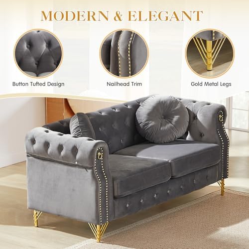 2 Pieces Mid Century Modern Chesterfield Sofa Set, Upholstered Button Tufted - Image 5
