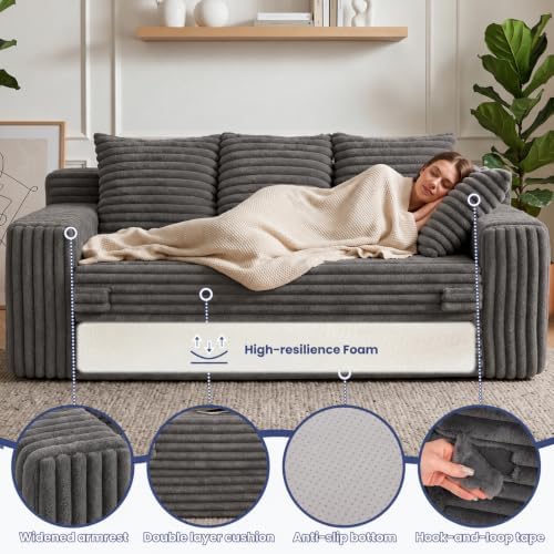 3-in-1 Convertible Sleeper Sofa Bed, Furry Futon Sofa - Image 4