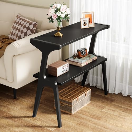 Tribesigns Set of 2 Solid Wood End Table, 2-Tier Modern Black End Table - Image 3