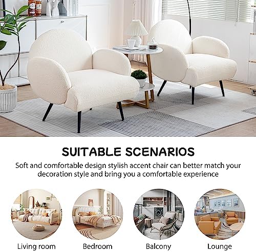 Accent Chair White with Black Metal Legs, Reading Chair - Image 6