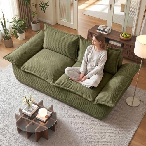 JUIKURY 55" Convertible Corduroy Sofa Bed, Boneless Foldable Loveseat Sleeper by Unknown