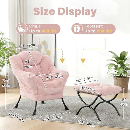 Lazy Chair with Ottoman, Comfy Accent Living Room Chair with Footrest Set - Image 2