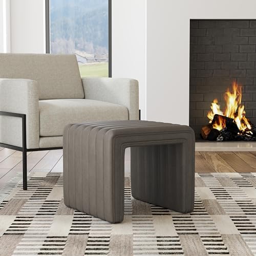 HomePop 19" Modern Channel Tufted Ottoman - Image 4