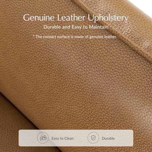 HULALA HOME Genuine Leather Swivel Rocker Chair, Swivel Rocking Barrel Chair - Image 4